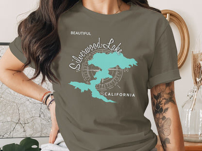 Map of Silverwood Lake, California, on a t-shirt.