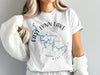 White t-shirt with East Lynn Lake, compass, and Virginia map design.