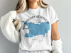 White t-shirt with blue Manasquan Reservoir map and text Manasquan Reservoir, New Jersey