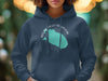 Navy blue hoodie with Round Valley Reservoir map and New Jersey text graphic.
