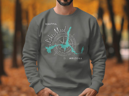 Sweatshirt with Lake Mead map and compass design, "Beautiful Lake Mead Arizona".