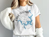 White t-shirt with distressed Lake Texoma Oklahoma map design and compass.