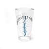 Clear glass pint glass with "Brookville Lake" text and map of lake.