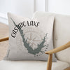 Castaic Lake California map on a textured pillow with a compass rose.
