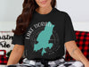 Black t-shirt with Lake Tiorati, New York map graphic and compass rose.
