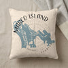 Cream pillow with blue Marco Island map and compass detail, reading "Marco Island Florida".