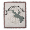 Whiskeytown Lake California map with compass rose on a fringed woven blanket.