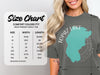 Comfort Colors 1717 heavyweight adult tee size chart with width and length dimensions.