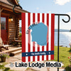 Garden flag with red and white stripes, Red Lake Minnesota map, and "The Smith Family" text.