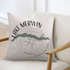 Pillow with Lake Merwin Washington map and compass design