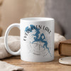 White mug with blue Evergreen Lake map and compass design, "Illinois" text.