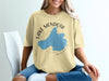 Yellow t-shirt with "Lake Mendota Wisconsin" graphic and lake outline design.