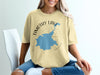 Yellow t-shirt with Timothy Lake, Oregon map and compass graphic.