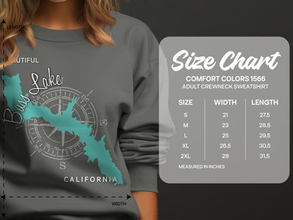 Size chart for Comfort Colors 1566 adult crewneck sweatshirt.
