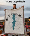 Woven blanket with "White Rock Lake Texas" design and compass rose graphic.