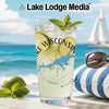 Glass with "Lake Wisconsin" compass design, served with limes and mint.
