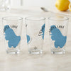 Three clear glasses with blue Ossipee Lake map design and text.