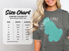 Comfort Colors 1717 heavyweight adult tee size chart with width and length measurements.
