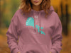 Pink hoodie with teal "CLEAR LIKE CALIFORNIA" text and map graphic.