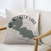 Clearwater Lake Minnesota pillow with map graphic and compass rose.