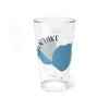 Clear glass pint glass with a blue Glen Lake Michigan map and compass design.