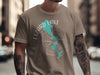 Brown t-shirt with a turquoise Lizard Lake map and compass graphic and "Minnesota" text.