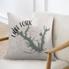 Lake Fork Texas map and compass design on a textured pillow.