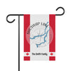 Garden flag with Shuswap Lake map, compass rose, and "The Smith Family" text.