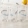 Three clear glasses featuring Lake Gaston, Virginia map and compass design.