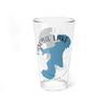 Clear glass pint glass with blue Canobie Lake map and compass design.