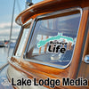 Buckeye Life sticker on a boat window, with Lake Lodge Media text.