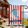 Pyramid Lake Nevada garden flag with red and white stripes and "The Smith Family".