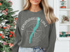 Gray sweatshirt with Canandaigua Lake map graphic and compass rose.
