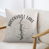 Light tan pillow with "Brookville Lake Indiana" and compass design.