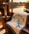 Fringed woven throw blanket featuring Deep Creek Lake, Maryland map and compass.