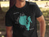 Black t-shirt with Sebago Lake, Maine map graphic.