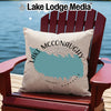 Pillow with Lake McConaughy map and Nebraska text on a red chair.