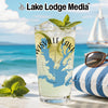 Glass of lemonade with lime and mint on a beach with Lake Lewisville map design.