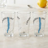 Three clear glasses with "Canadice Lake" and blue lake outline design.