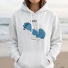 White hoodie with Pearl Lake Wisconsin map and compass graphic.