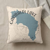 Pillow with blue Garibaldi Lake map and British Columbia text