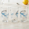 Three clear glasses featuring "ATOKA LAKE INDIANA" and a blue lake map design.