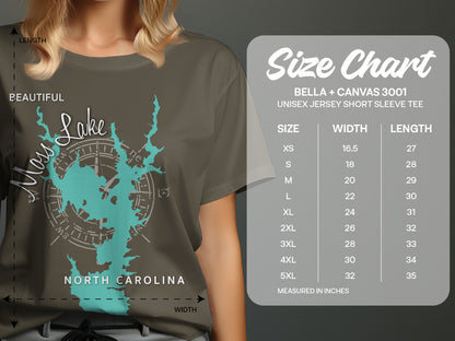 T-shirt size chart for Bella + Canvas 3001 unisex tee.