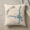 Throw pillow with Lake Lure North Carolina map design and compass rose.