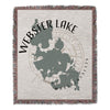 Webster Lake Massachusetts map with compass rose on a fringed throw blanket.
