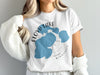 White t-shirt with blue Floyd Lake map and Minnesota text.