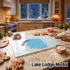 Glass cutting board featuring a blue map design of Red Lake, Minnesota, surrounded by holiday baking supplies.