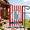 Garden flag with red and white stripes, Lake Monticello map, and "The Smith Family."
