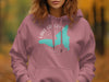Pink hoodie with Lake Gregory California map and compass design.