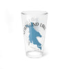 Clear glass tumbler with Newfound Lake map and text, white background.